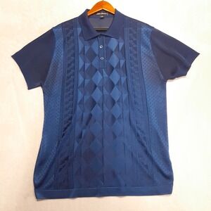 Saint Lorenzo Mens Polo Shirt Sz.Large Navy Rayon Blend Vented.